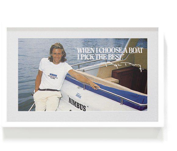 Björn Borg leaning against a Nimbus boat