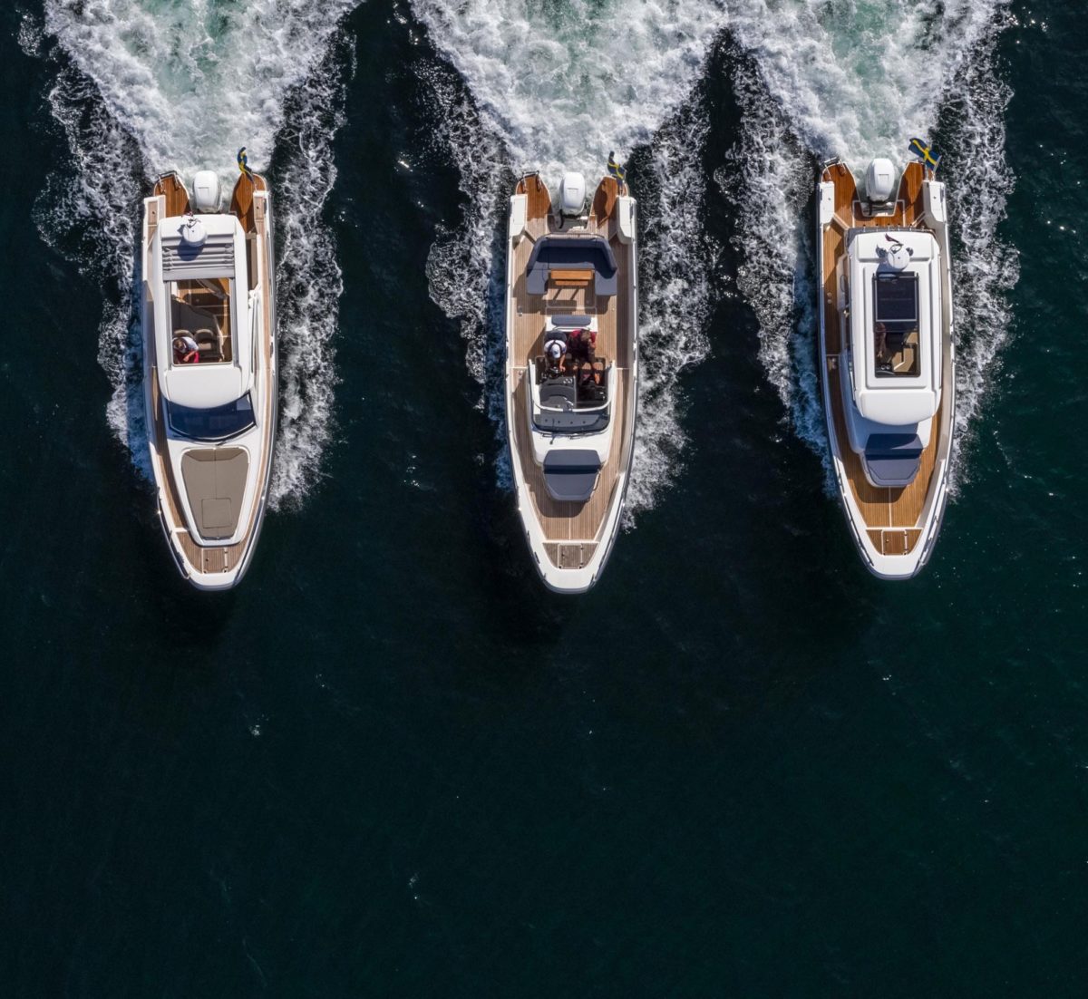 Three Nimbus boats driving from above