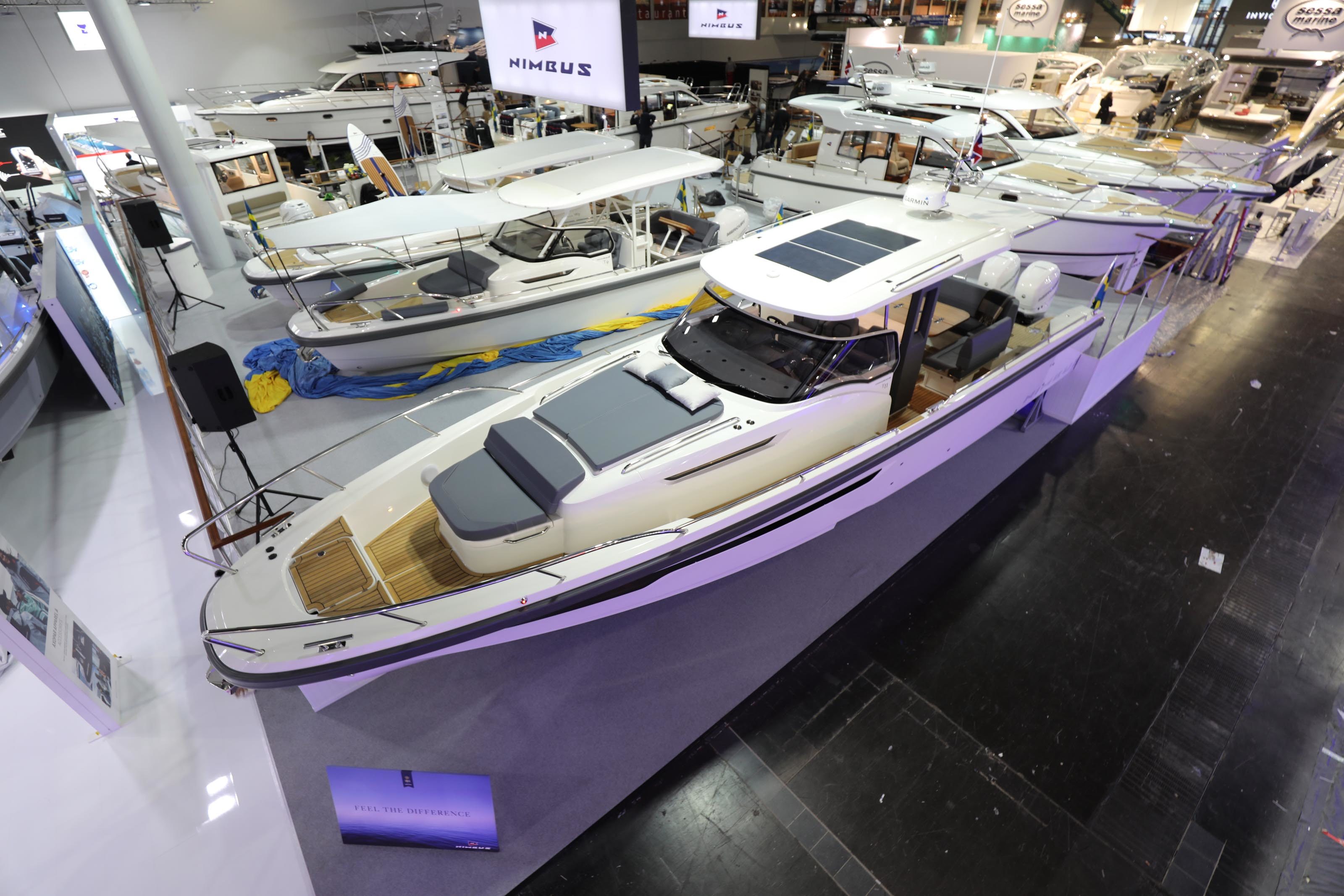 Nimbus boat in showroom from above