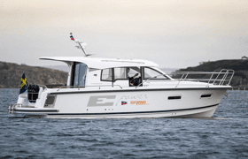 Electric powered Nimbus boat on the ocean