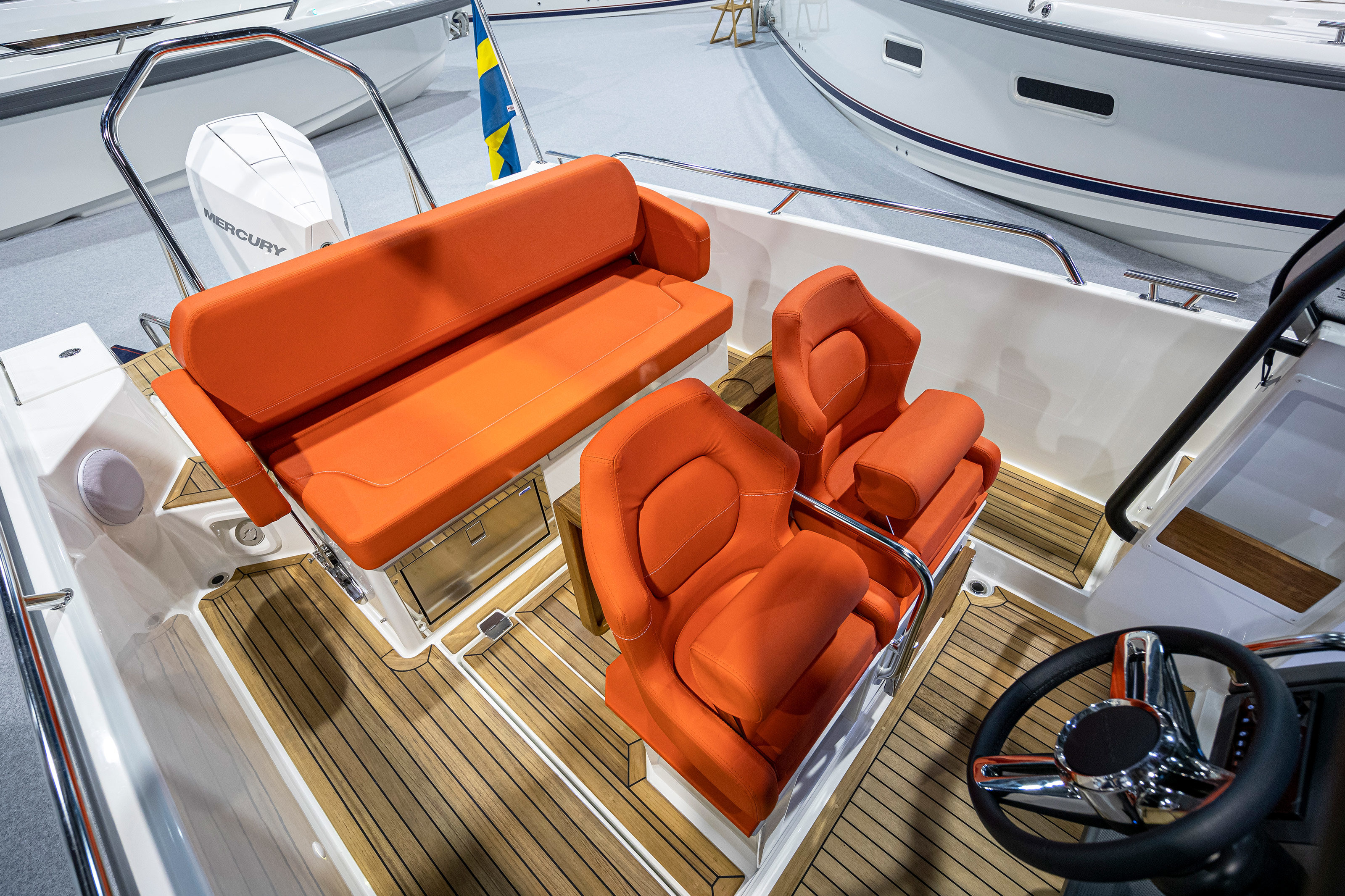 Orange seats on a boat